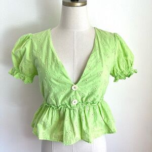 LINE & DOT Willow V-Neck Top Neon Green Size Small RTW